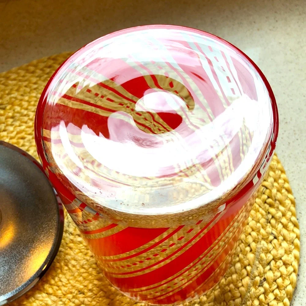 Williams Sonoma Candy Cane Striped Collectable Glass Canister w/ Dalmatian Lid